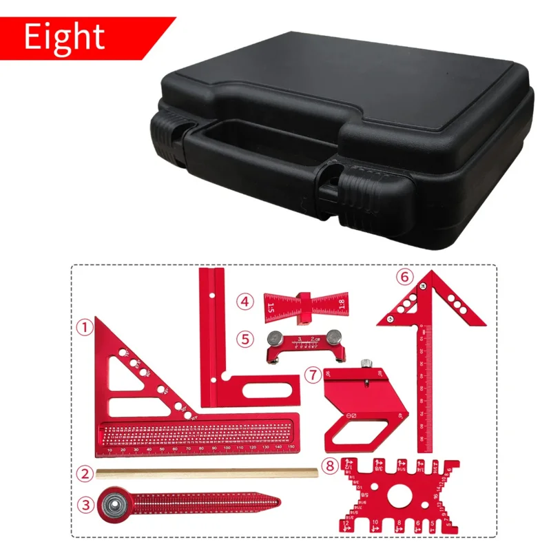 Zestaw stolarski z aluminiowymi kątownikami z pudełkiem, precyzyjne narzędzia dla stolarza do szybkiego łączenia, planowania i trasowania, linijka traserska, narzędzie ręczne.