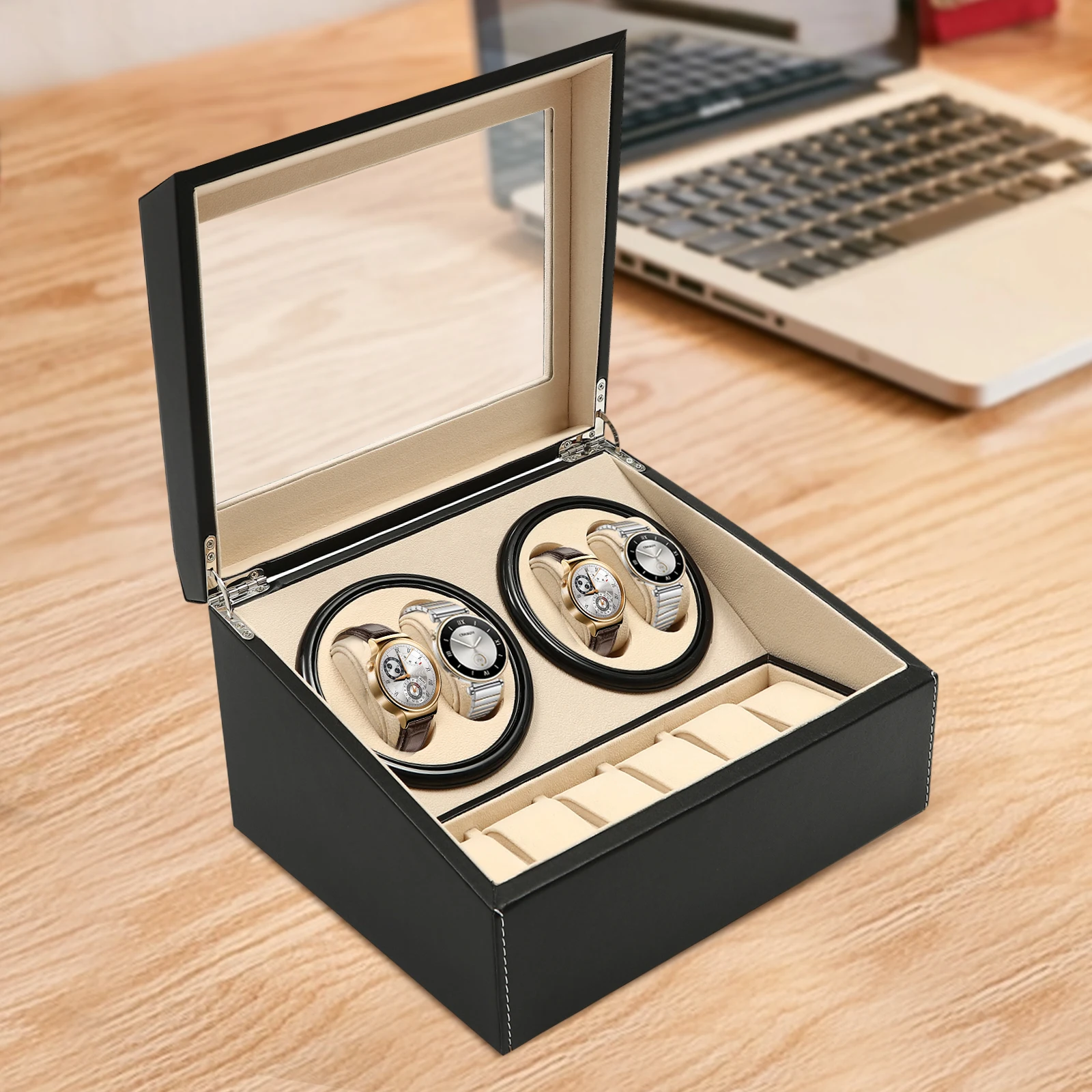 4+6 Watch Winder Automatic Watches Shaker PU Leather Mechanical Watch Box Watch Jewelry Display Box