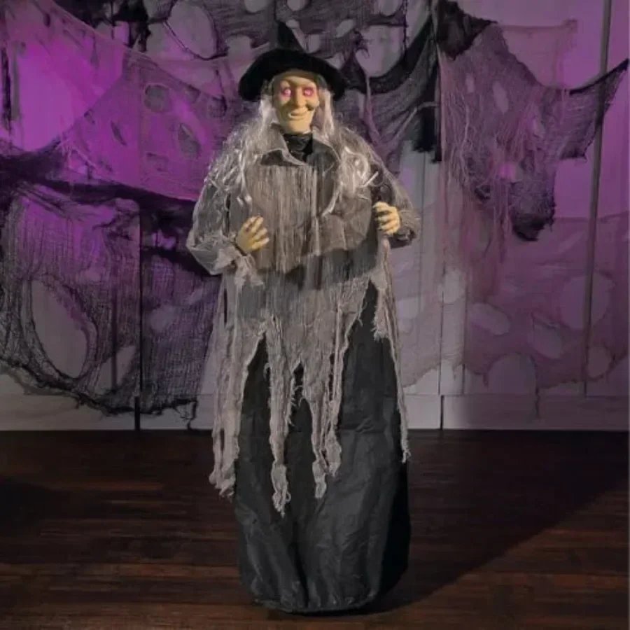 Floating Witch, 5 Feet Tall, Animated Halloween Decoration for outdoor use, PVC material, black and purple, motion-activated fl