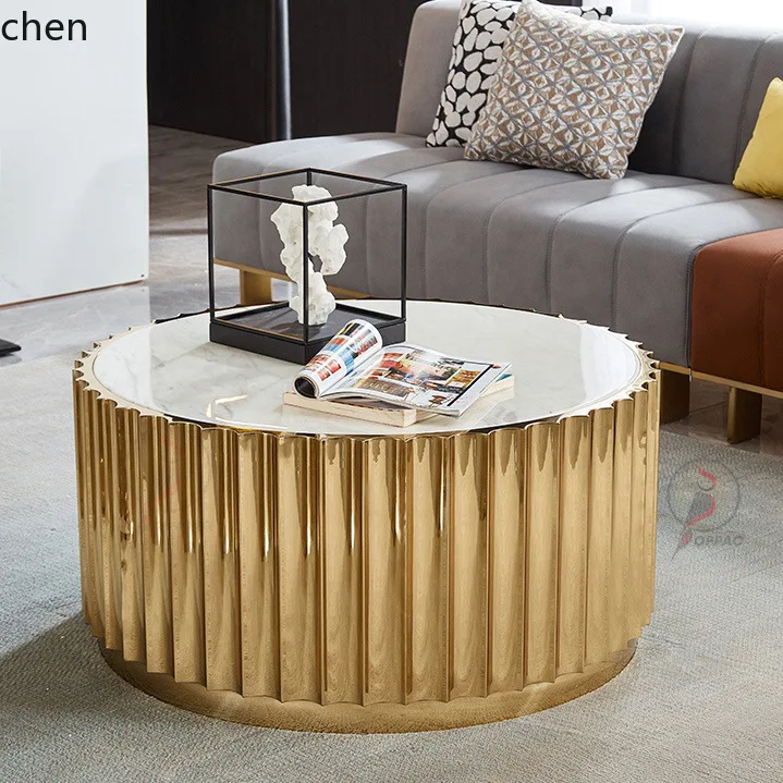 YFY Italian Style Light Luxury Coffee Table Marble Round Creative Sofa Side Table Stainless Steel Modern Minimalist 2