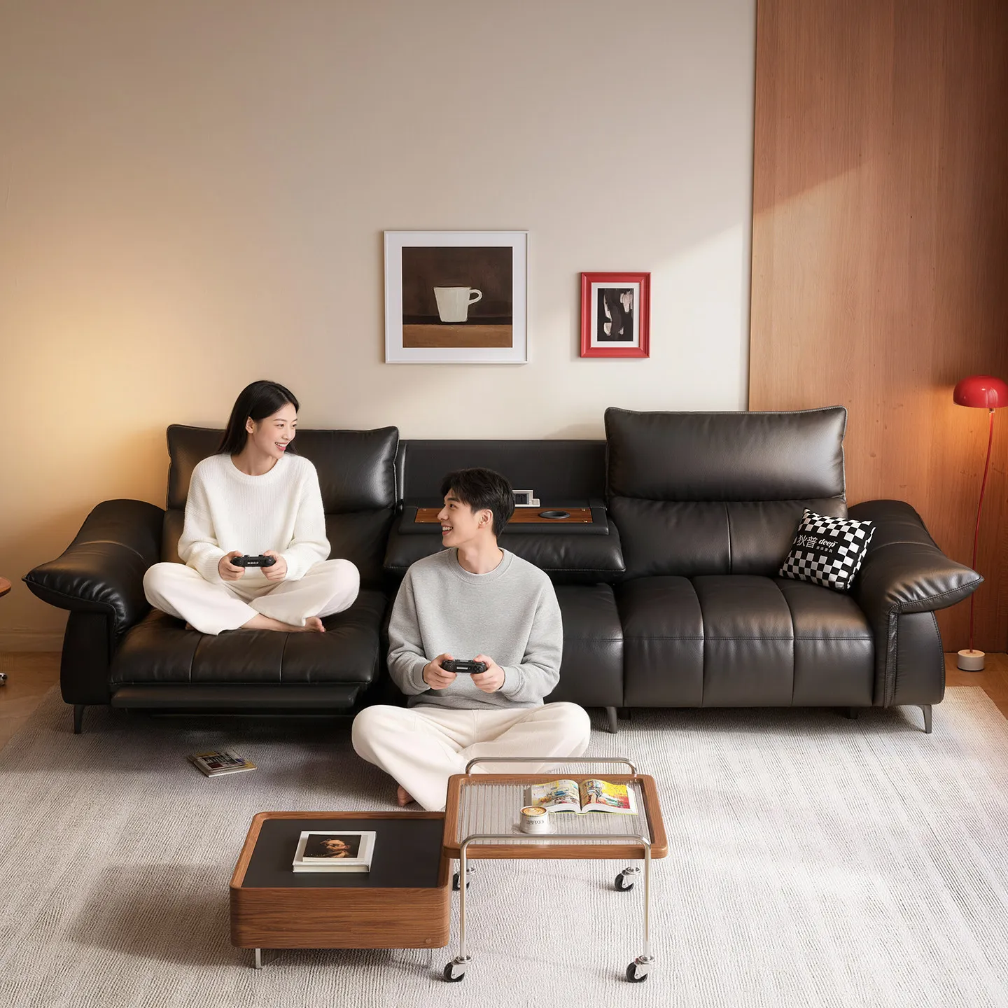 #Government-subsidized Dypu Ode Joy Electric Functional Three-seat Sofa Raised Legs Zero-clearance Modern Living Genuine Leather