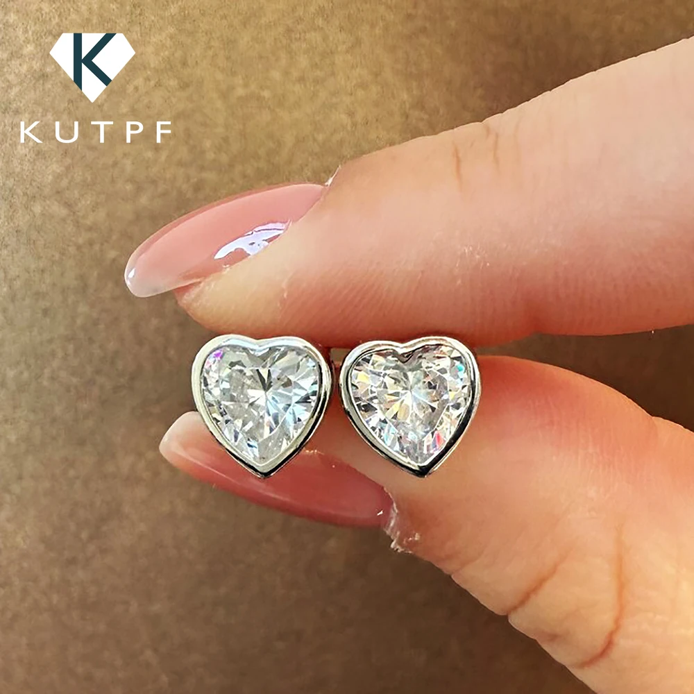 

5mm Heart Cut Moissanite Solitaire Stud Earrings for Women Bezel Set Diamond 925 Sterling Silver Earring Jewelry Gift for Her