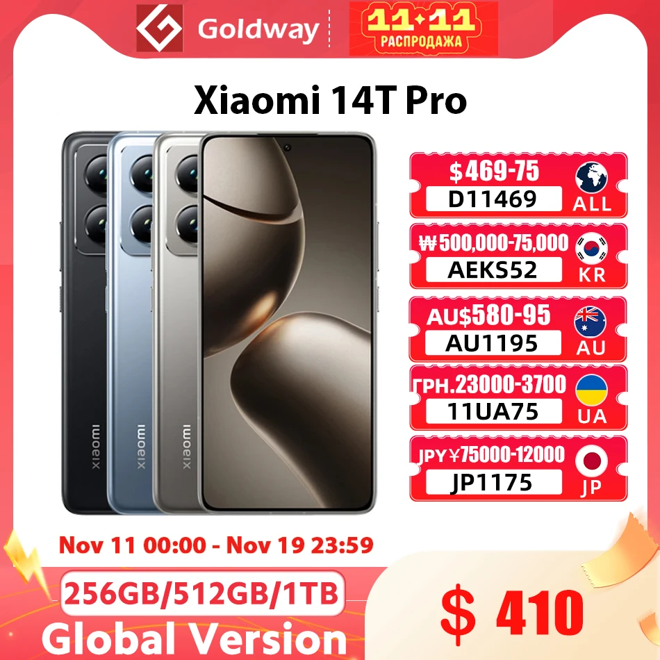 الإصدار العالمي XIAOMI 14T PRO 5G NFC SMARTPhone MTK DIMENSITY 9300+ 120W HYPERCHARGE 144HZ AI DisPLAY 50MP LEICA CAMERA IP68.