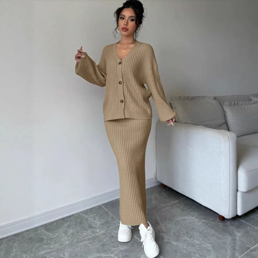 New Fashion Slim Button Shirt + Hip-covering Skirt Sets Women Autumn Sexy And Elegant Cardigan Skirt Two-piece Set For Women