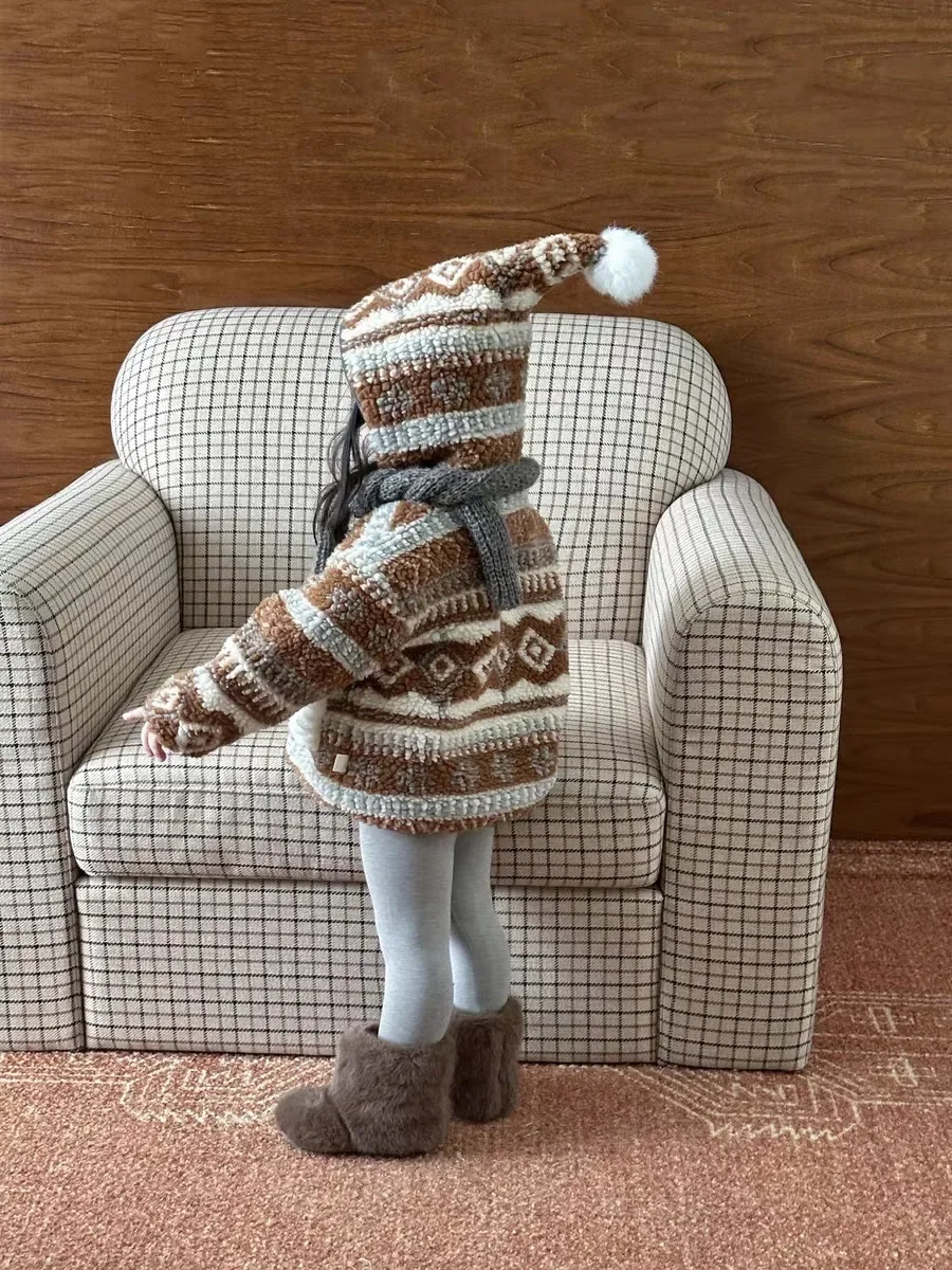 80-110 سنتيمتر الفتيات معطف صوف الضأن الخريف والشتاء نمط جديد الطفل أفخم سميكة قزم قبعة معطف الأطفال سترة قطن دافئة