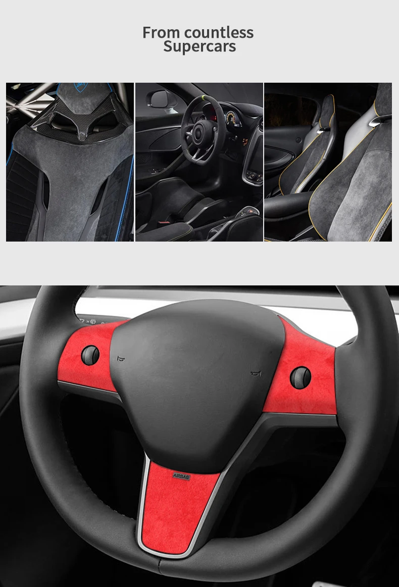 Für Tesla Model 3(2019-2022)/Model Y(2019-) Lenkradverkleidung, Rahmenaufkleber aus Alcantara, Auto-Innenraum-Tuning-Zubehör – Detail 3