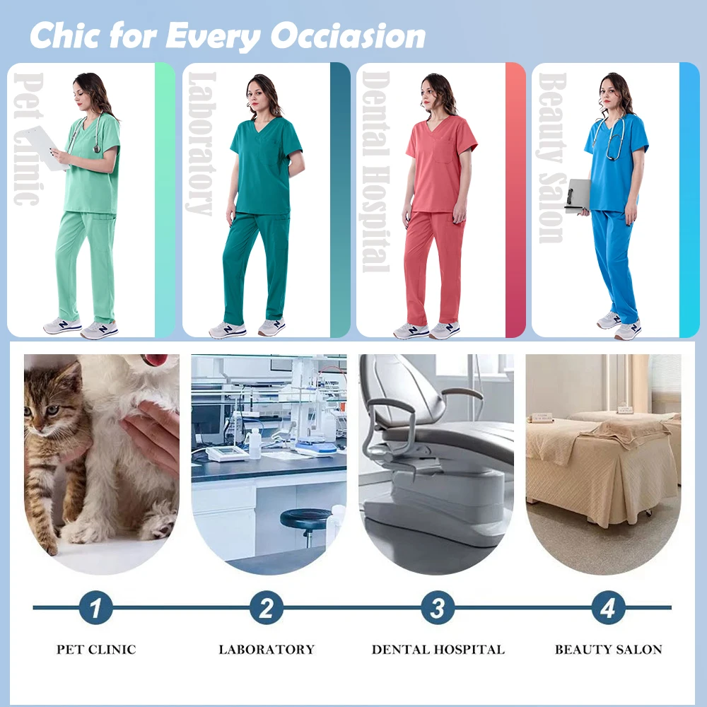 XXXL Unisex Werkkleding Zomer Ziekenhuis Verpleegkundige Verpleging Scrubs Set Stretch Klinische Werkkleding Dames Heren Chirurgische Uniformen Medische Slijtage