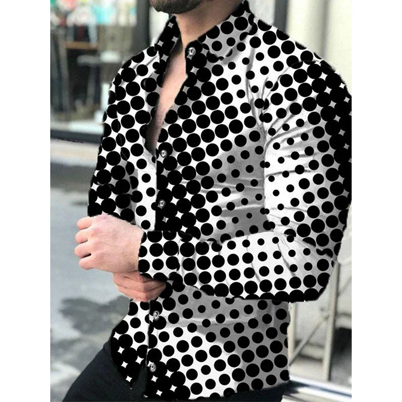 2024 New men's Shirts single-breasted Shirts Casual Party Ball Shirts Gold Dots 3D Printed long-sleeved Tops men's Fashion Tops