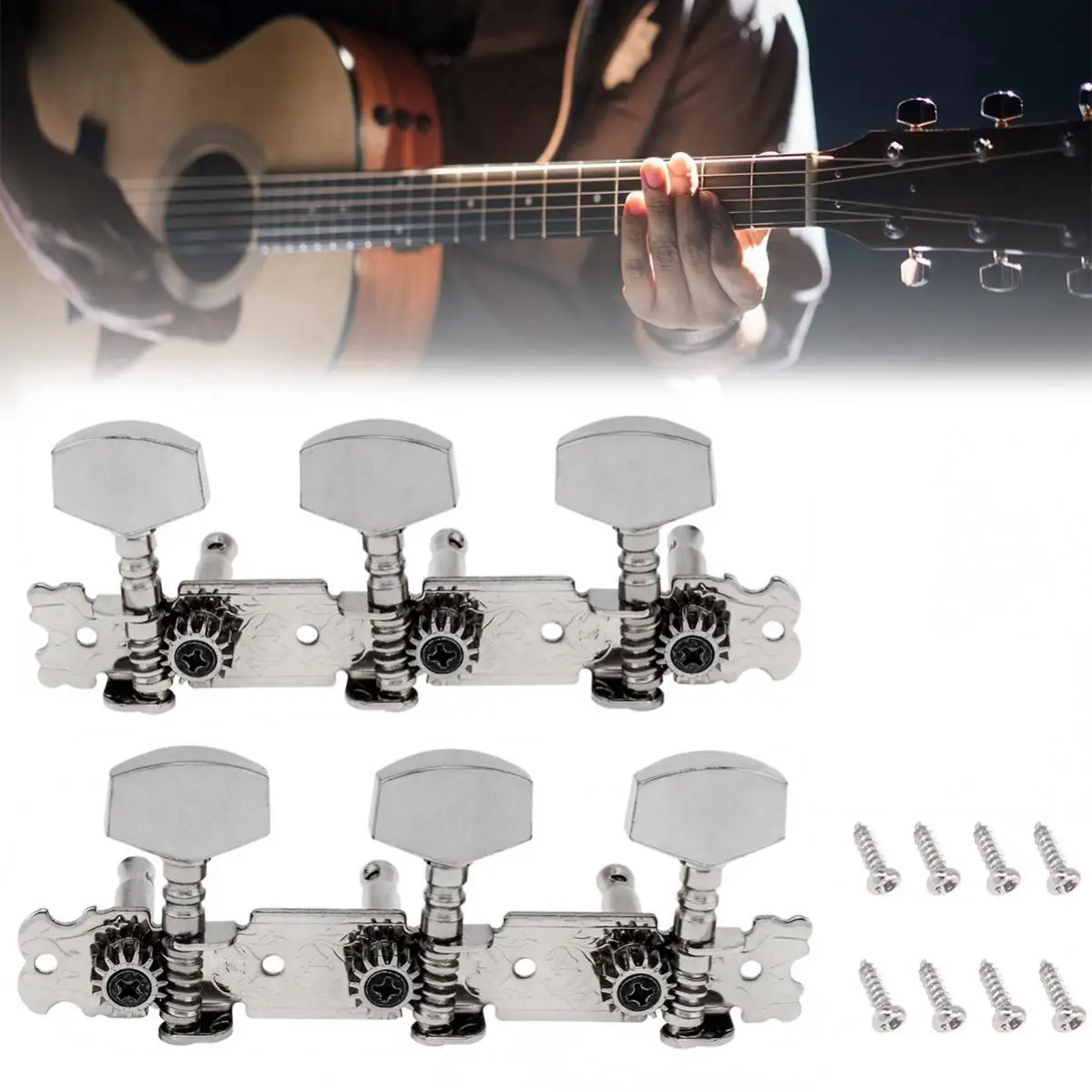 

1 Pair 3R 3L Chrome Plating Guitar Tuning Pegs Keys for Acoustic Folk Guitar, Zinc Alloy Machine Heads Tuners Set