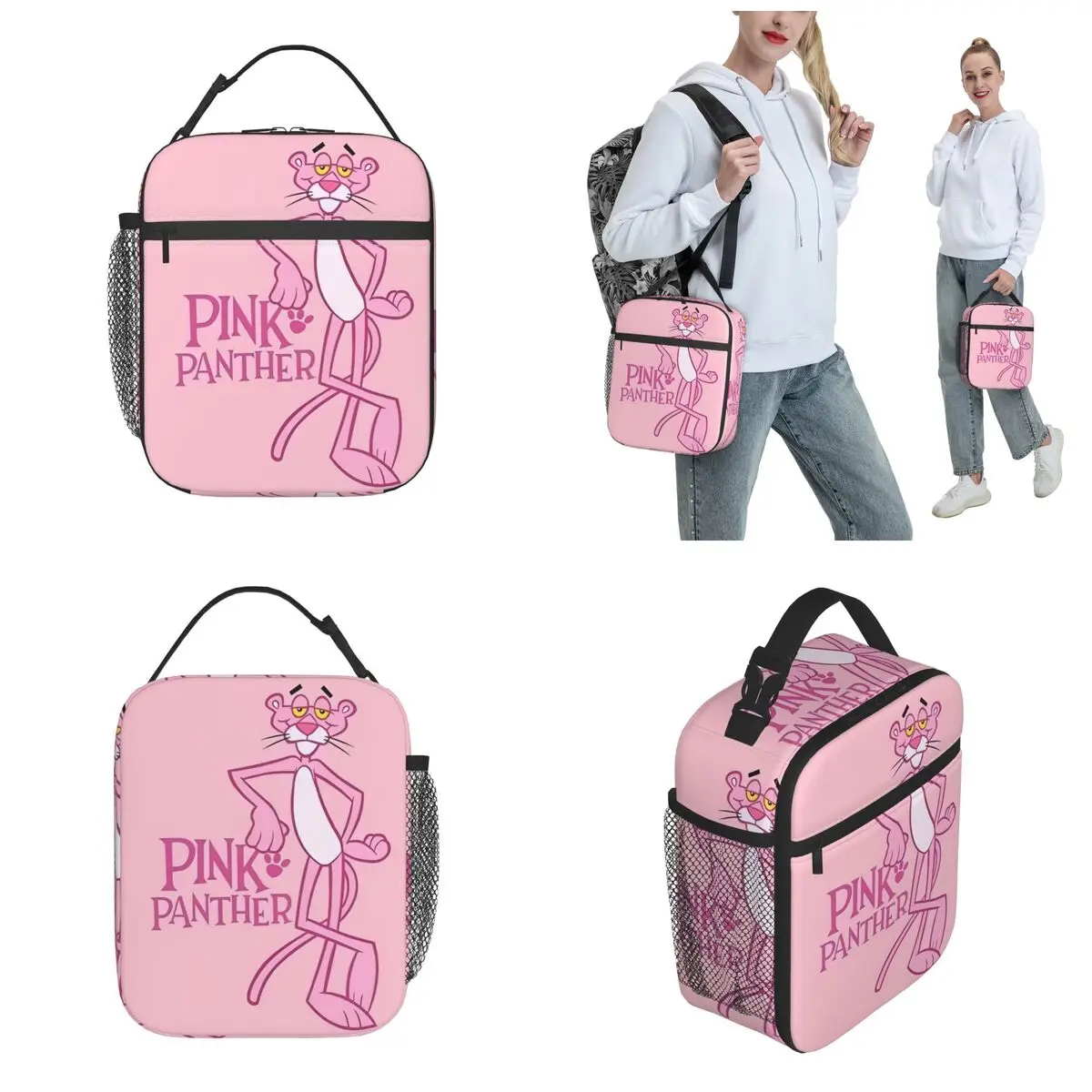 Pantera Rosa Sacos De Almoço Isolados, Saco Térmico Dos Desenhos Animados Lancheira Tote Grande para Homens e Mulheres, Recipiente De Refeição, Trabalho E Ao Ar Livre