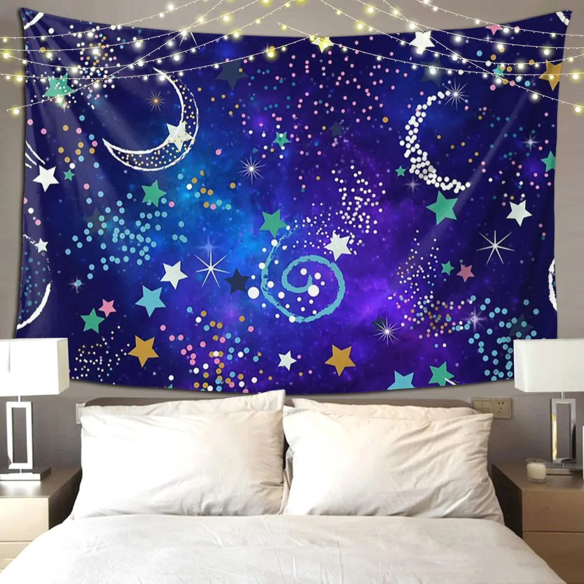 The Night Sky Tapestry Hippie Wall Hanging Aesthetic Home Decor Tapestries for Living Room Bedroom Dorm Room