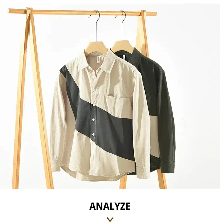 

Japanese Fashion Men Long Sleeve Shirts Spring Fall Streetwear Loose Shirts Patchwork Designer Shirt Men Casual Pure Cotton Tops