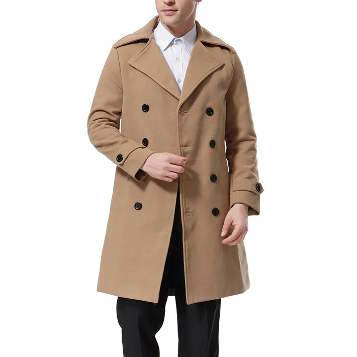 Autumn New Men's Casual Coat Woolen Jacket Medium and Long Double-breasted Coat