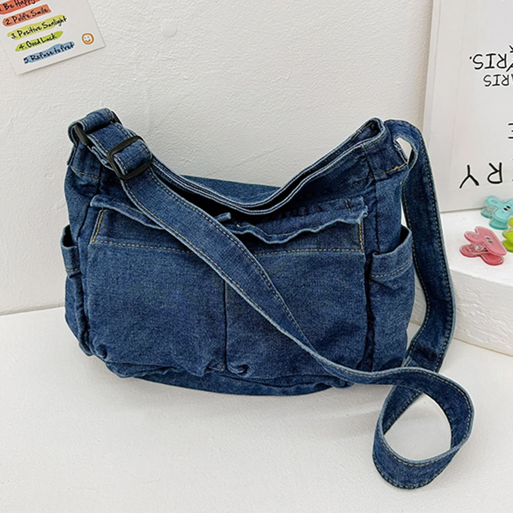 Denim Ladies Shoulder Bag Large Capacity Fashion Crossbody Bags Women Multifunction Messenger Bag Adjustable Strap Retro Satchel