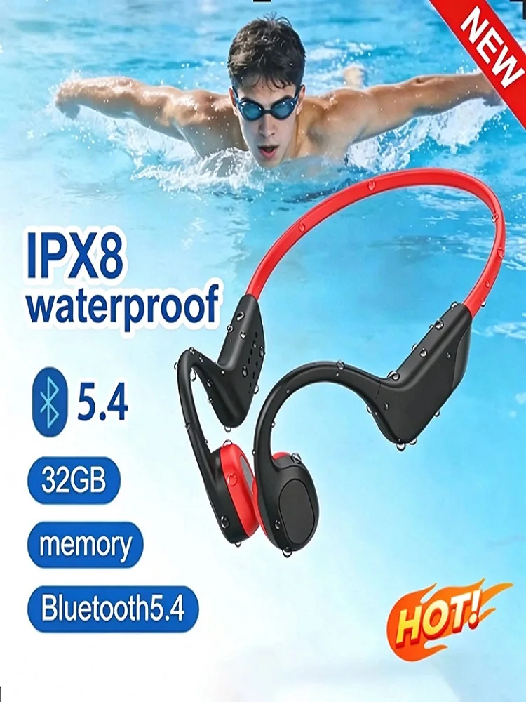 Słuchawki przewodzące dźwięk przez kości Bluetooth 5.4 z mikrofonem, wodoodporne, do ćwiczeń, fitnessu, pływania, sportu, bezprzewodowe, nowe 2026 — 2