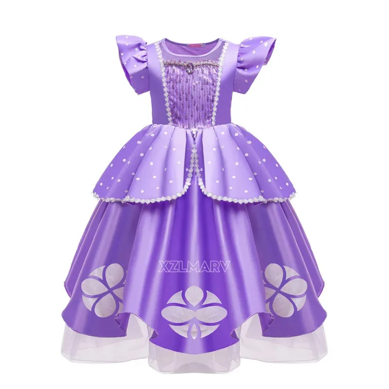 Princess Sofia Dress for Girl Kids Cosplay Costume Puff Sleeve Layerd Dresses Child Party Birthday Sophia Fancy Costumes