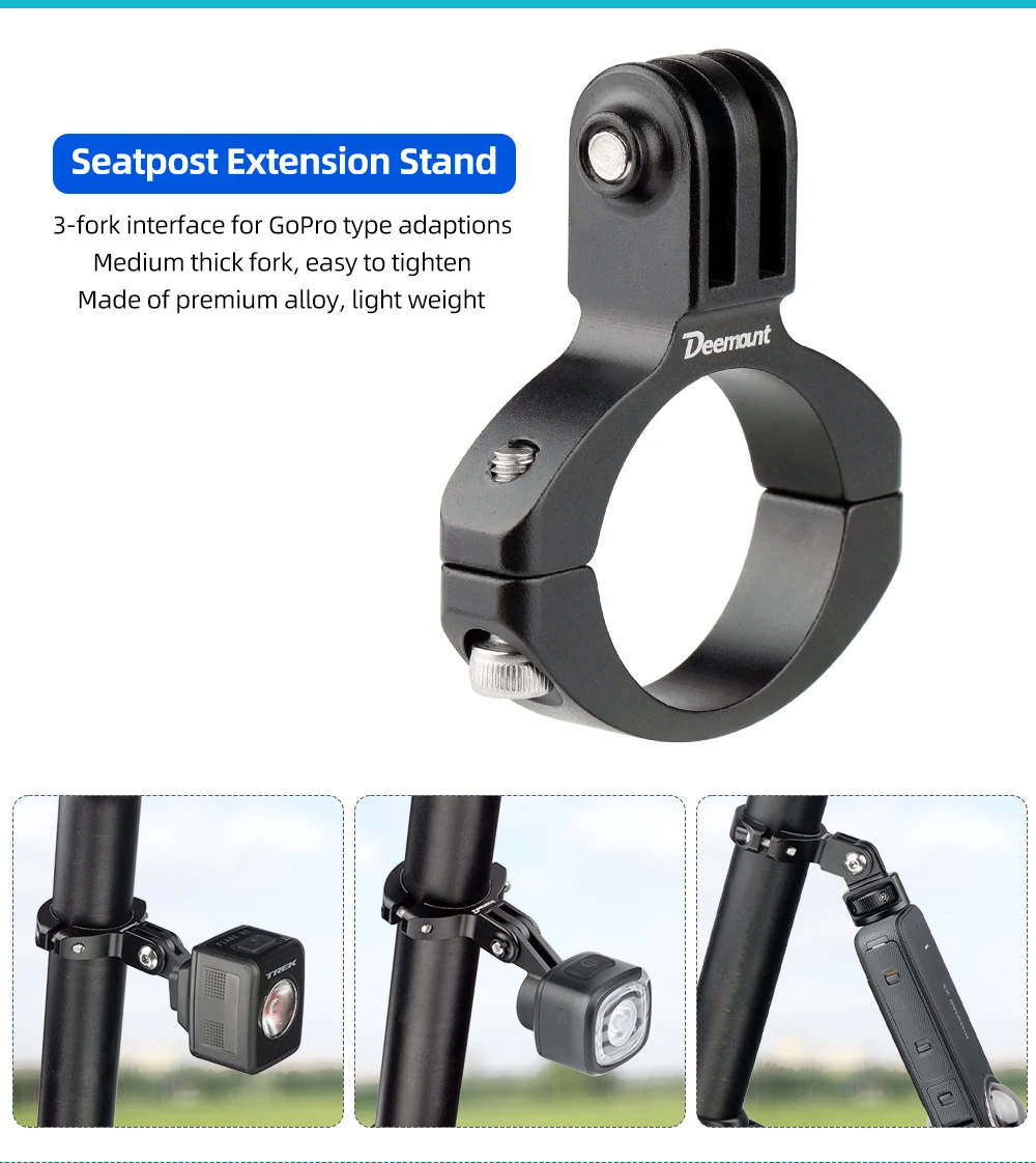 Deemount Rücklichtständer, passend für Rohrdurchmesser. 28–32 mm Sattelstützen-Installation für TREK Magicshine-Lampe, 3-Gabel-Halter, passend für Schnittstellenanpassungen – Detail 1