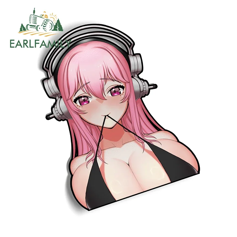 EARLFAMILY 13cm × 5.2cm Super Idol Big Breasts Car Stickers Popular Anime Beauty  Pink Hair Design Decals Motorcycle Accessories