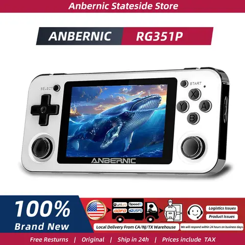 Console de jogos retrô portátil ANBERNIC RG351P com tela IPS de 3,5 polegadas, cartão TF de 64G, 2500 jogos clássicos, 3500 mAh, duplo rocker 3D, presente.