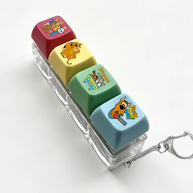 Scoobys-Doos Mini Mechanical Keyboard Toy Keychain 4 Buttons Stress Portable Bag Hanging Ornament for Adult Teen Birthday Gift