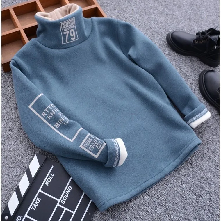 Boys Clothes Winter Tshirts Turtleneck Plus Velet warm Long Seeve Pullovers Basic Underwear Baby Girls Kid Clothing tops