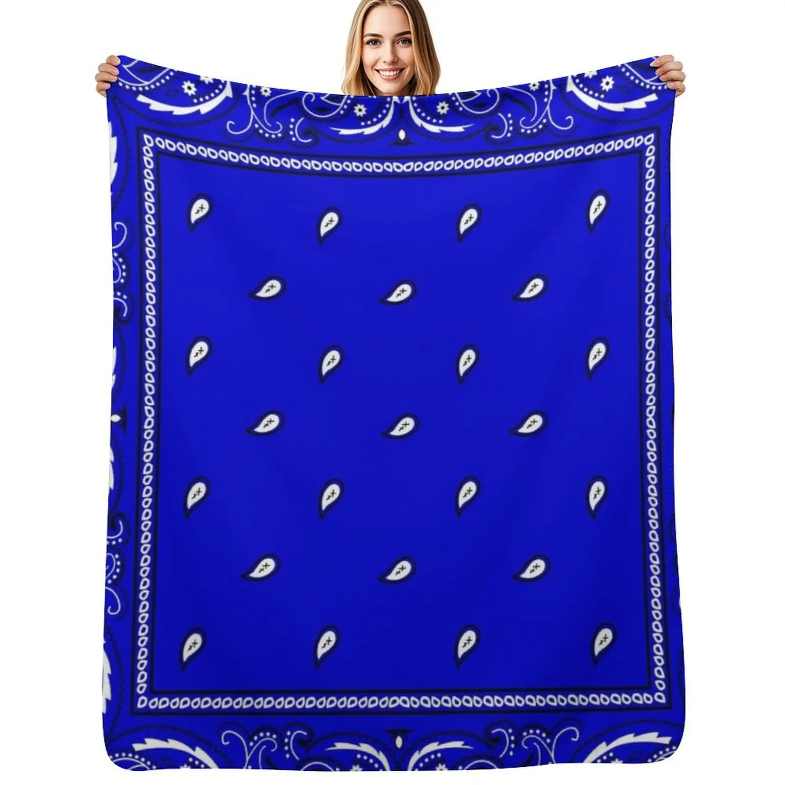 Royal Blue Paisley Bandanas Throw Blanket Personalized Gift heavy to sleep Plaid Softest Bed covers Luxury Throw Blankets