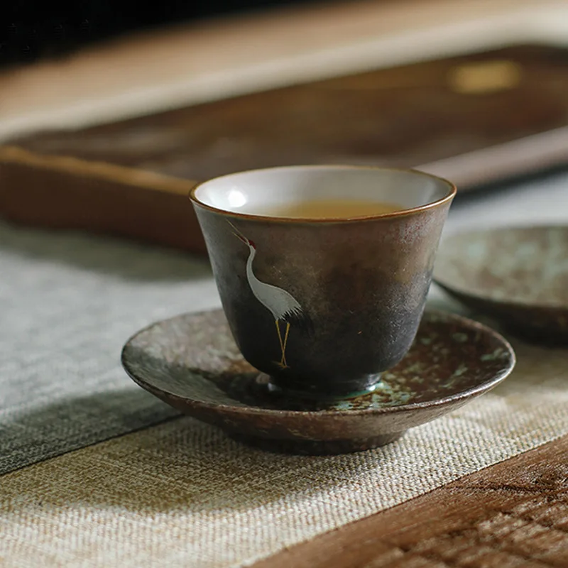 

Deyutang Japanese Color Changing Ceramic Crane Tea Cup Set with Gift Bag