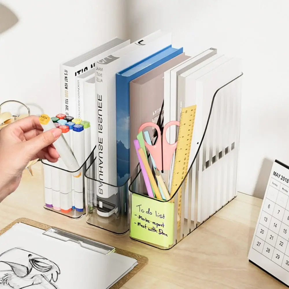 New Transparent Vertical Magazine Rack PET Single Slot A4 Storage Filing Box Minimalist Paper File Organizer Desktop Supplies