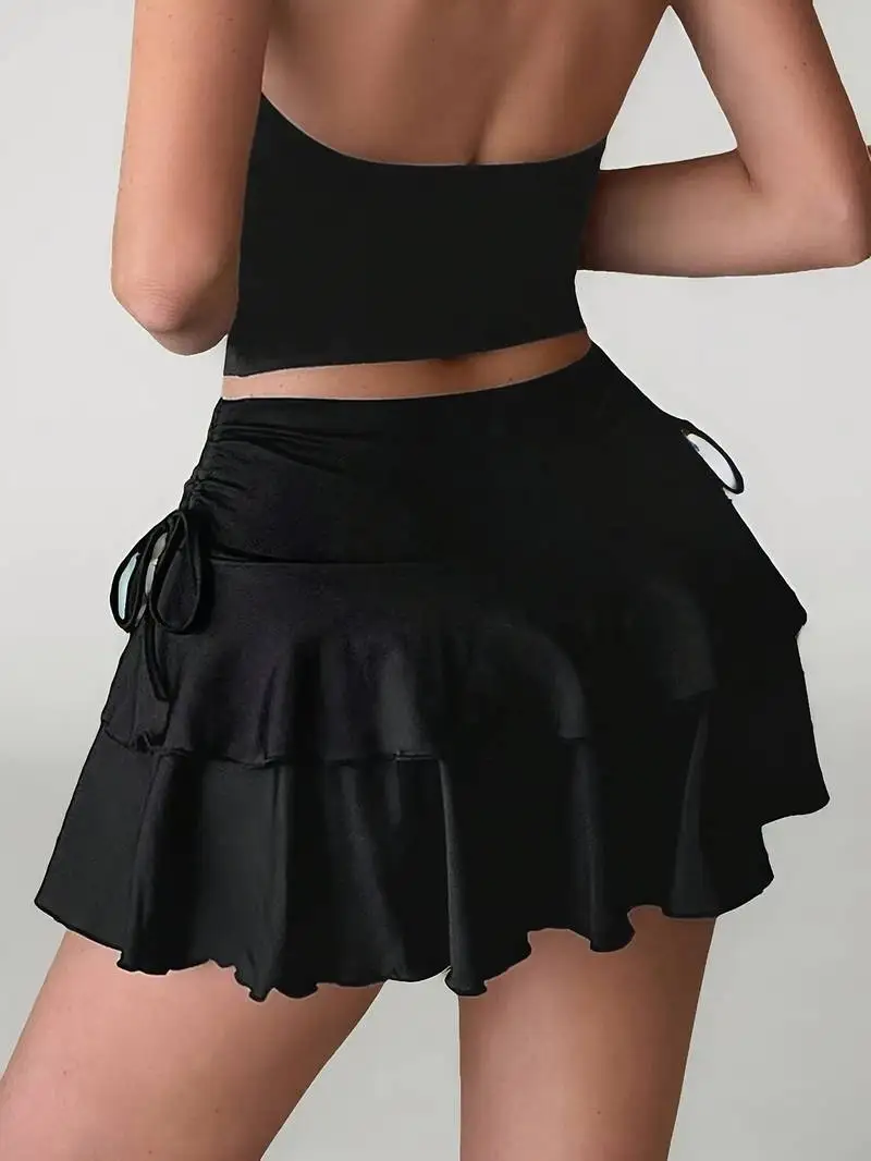 mini skirt Y2K / Spice Girls The lady's skirt has multiple layers of pleats and ruffles with side drawstrings, very sexy.