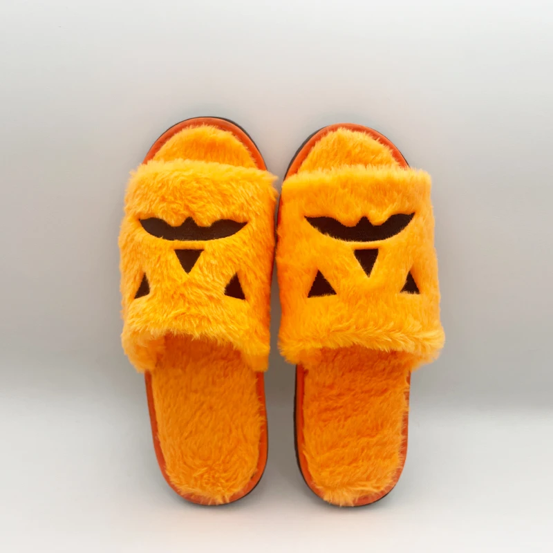 Highland Cow Halloween Bat Slippers Pumpkin Face Plush Slipper Men Women Warm House Funny Soft Fluffy Shoes Bedroom Flip-flops