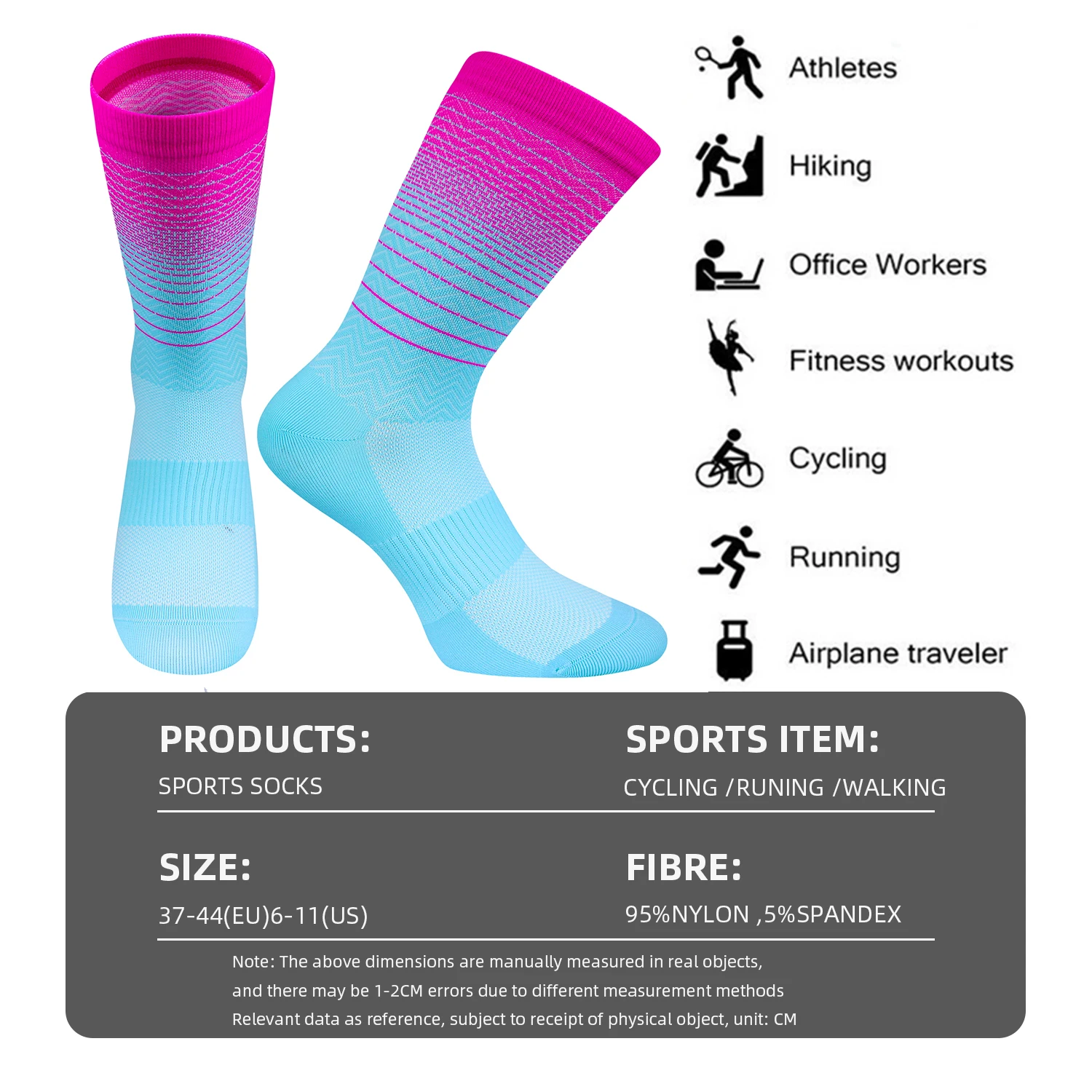 Chaussettes de sport à compression pour hommes et femmes, respirantes, résistantes à l'usure, cyclisme, course à pied, camping, randonnée