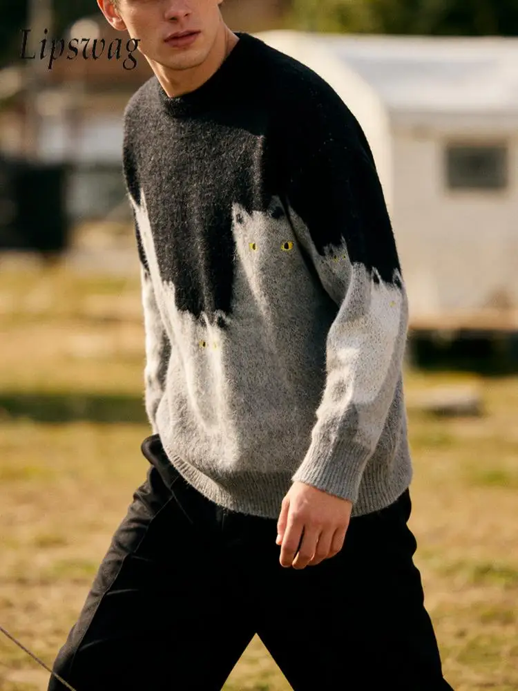 

2026 Spring Autumn Casual Mens Sweaters Knitting Long Sleeve Crew Neck Vintage Pullover Tops Daily Casual Men Knitted Sweater