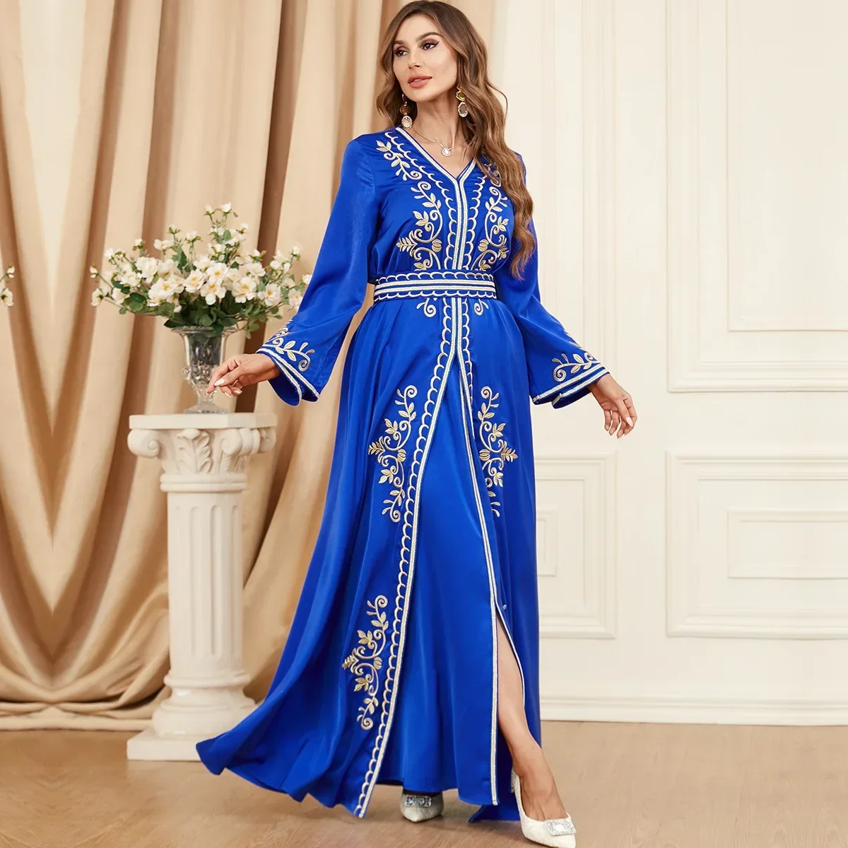 Long Dress 2 Piece Set Slit Long Sleeve Autumn Winter Abayas Muslim Set Women Elegant Party Dress Arab Morocco Abaya Vestidos