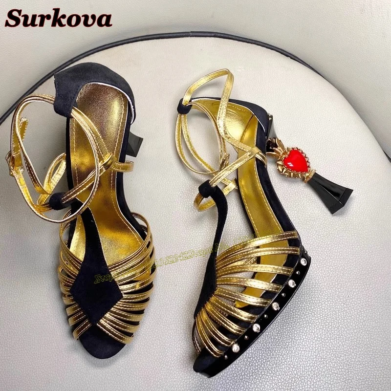 2024 New Hollow Breathable Women'S Shoes Round Head Special-Shaped Heel Buckle Strap High Heels Fashion Catwalk Dress Sandals 43