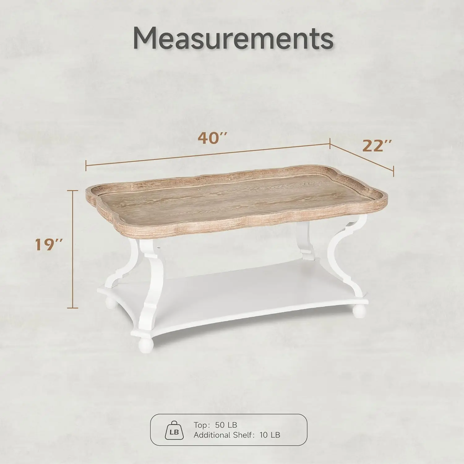 Rustic Farmhouse Coffee Table, Natural Tray Top Sofa Table for Family, Dinning or Living Room, Small Spaces,