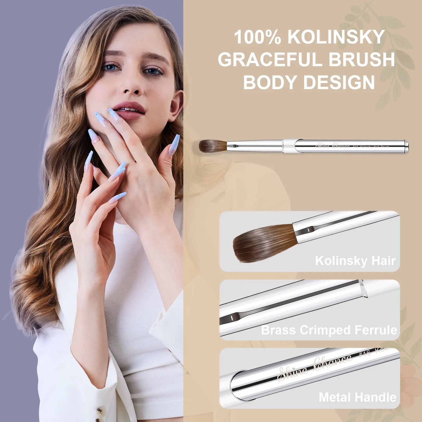 Shine Chance Pędzel do paznokci akrylowych, 100% czysty włos Kolinsky Owalny pędzel do paznokci do aplikacji akrylowej, profesjonalny pędzel do paznokci — zdjęcie 3