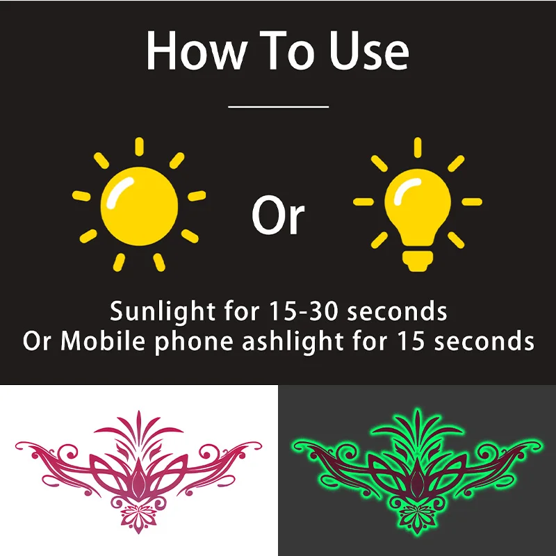 12 قطعة من ملصق الوشم المؤقت للتوهج في الظلام، يدوم طويلاً ومقاوم للماء، وشم مزيف للنساء، للصدر والبطن.