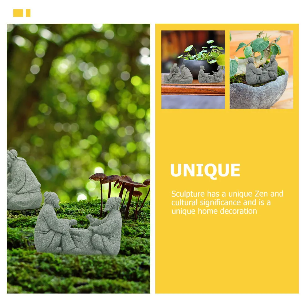 

2 Pcs Bonsai Chinese Old Man Decor Irregular Garden Statue Elder Figure Exquisite Figurines Asian Home Men