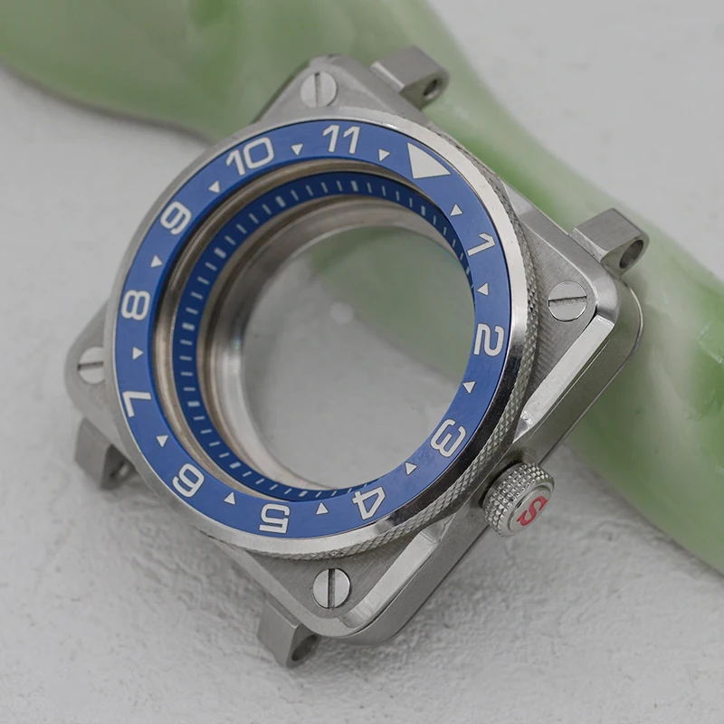 حافظة ساعة SKX007 مربعة الطيار مع قرص كريستال الياقوت متوافقة مع NH35، NH36، 7S26 4R حافظة ساعة رجالية
