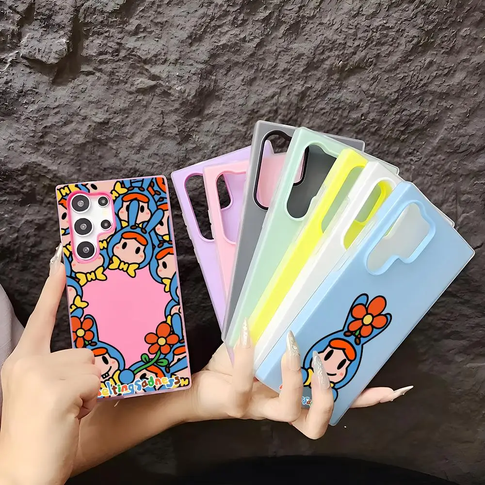 M-Melting Sadness Anime Phone Case Soft TPU Clear Case For Samsung S22-S26, 2-in-1 Detachable Multi-Color Card Holder