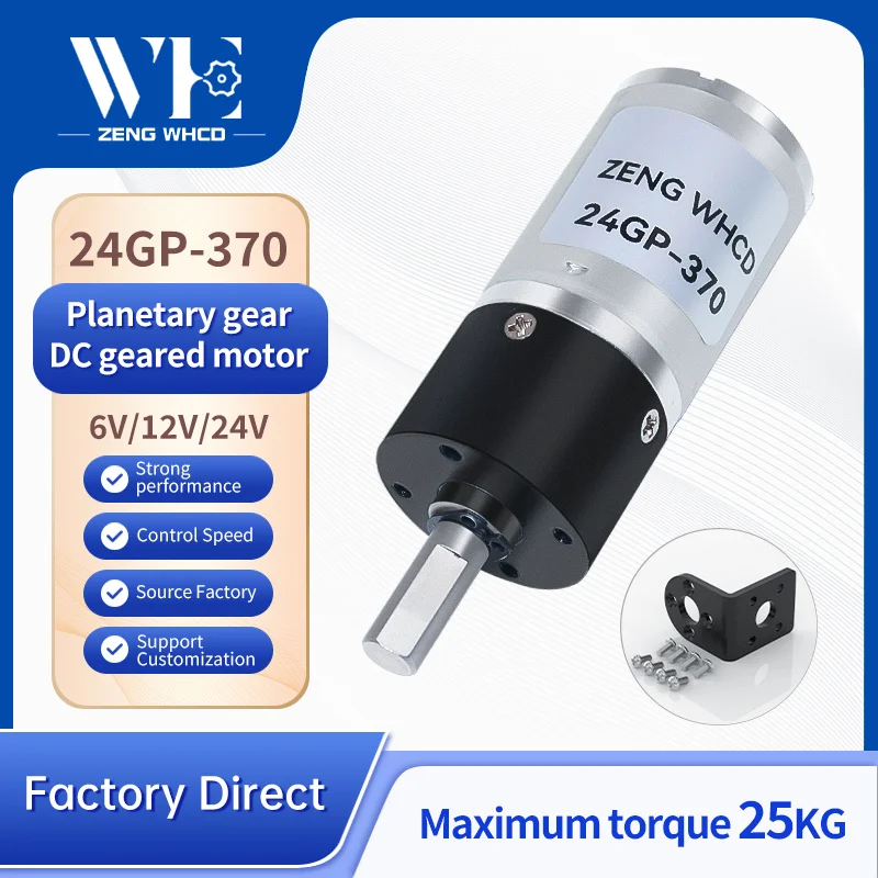 WHCD ZENG Miniatur-Planetengetriebe-Gleichstrom-Bürstenmotor GA24-370, Ganzmetallgetriebe vorwärts und rückwärts, 6 V ~ 24 V Gleichstrom-Getriebemotor