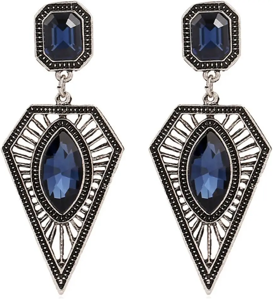 Earrings for Women Mom Vintage Women Hollow Triangle Faux Sapphire Earrings Party Wedding Jewelry Gift Statement Jewelry