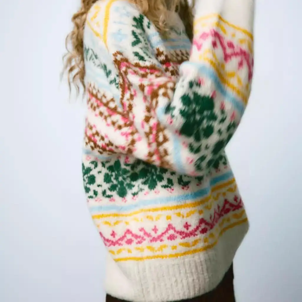 

Autumn Winter New Arrival Women's Loose Long Sve round Ne Knitted Sweater Color Blo Floral Embroidery Sweet Sle 959884