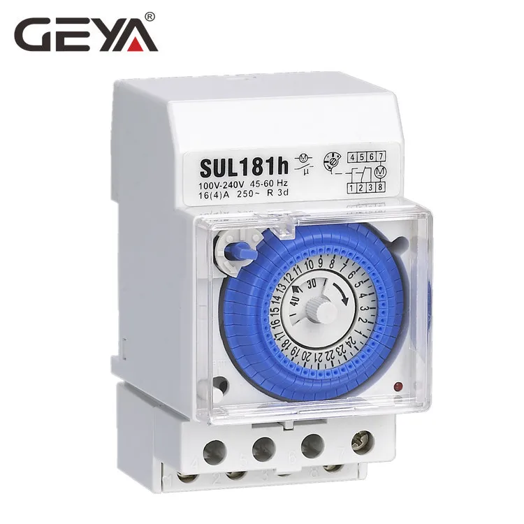 GEYA SUL181h Mechanical Timer Switch 24 Hours Programmable Din Rail Time Switch with Battery 110V-240V