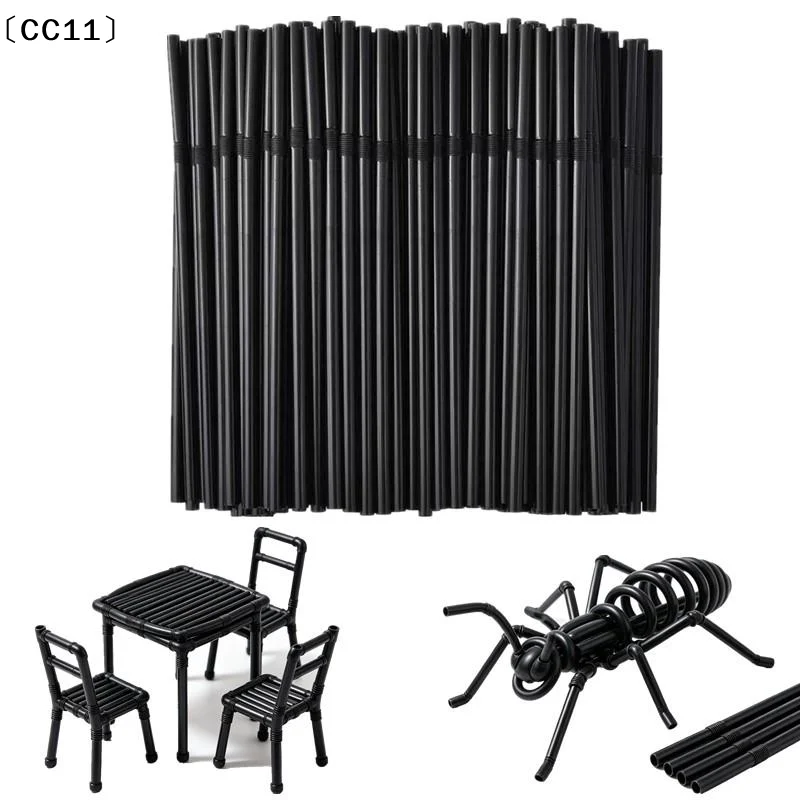 100-1000Pcs Flexible Reusable Braided Craft Straws Black Bendable Tubes For Basket Making, Wreath Sculpture Art Supply〔CC11〕