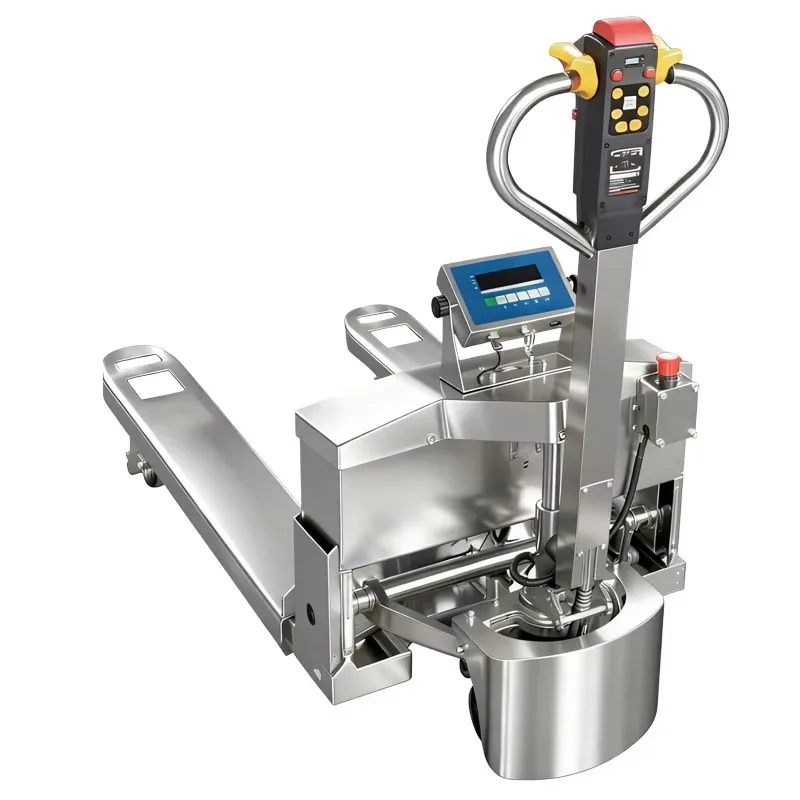 Stainless Steel Fully Electric Hydraulic Pallet Truck Electronic Scale Hand Trailer Extended Forks Loading Unloading Weighing