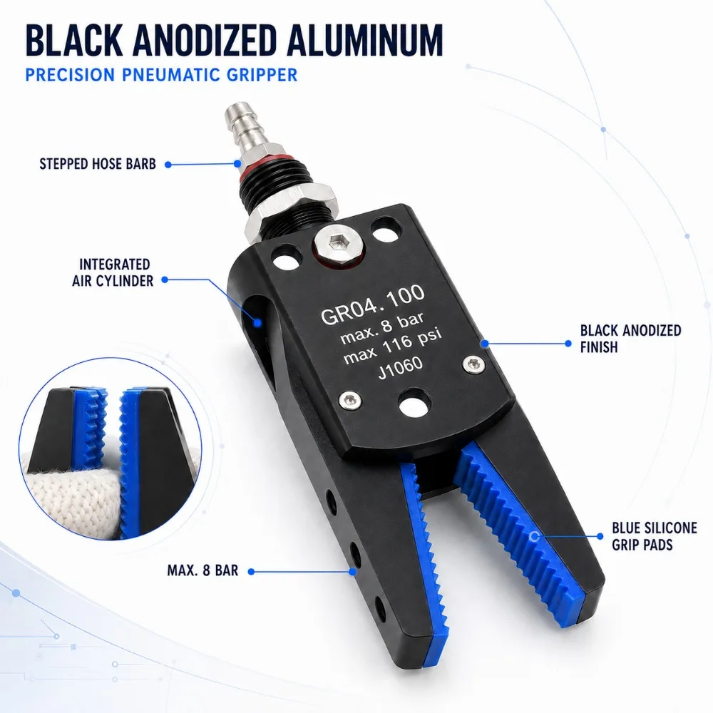 Robot Arm Clamp Pneumatic Gripper with Sensor Switch Non-slip Mat for Injection Molding Machine Grasp Workpiece Automation Tools