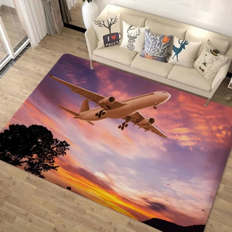 Flugzeug Himmel Sonnenuntergang Teppich Szene Anti-Rutsch-Fußmatte Polyester Nordic Home Badezimmer Toilette Schlafzimmer Hotel Dekoration Bodenteppich