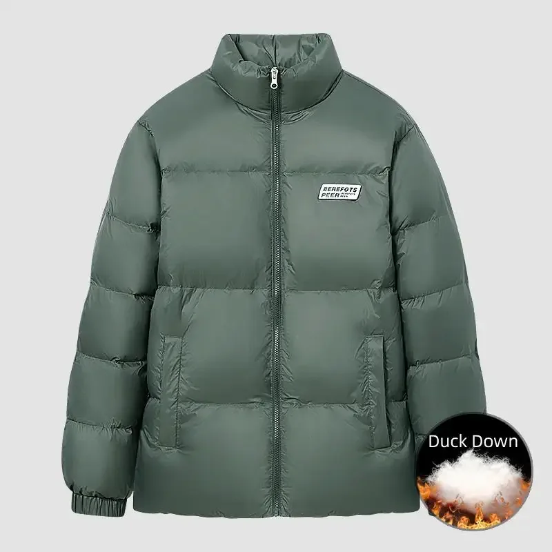 Uetey-Casaco puffer de pato branco masculino e feminino, casaco grosso quente, gola impermeável com estande, jaquetas unissex casuais, moda inverno