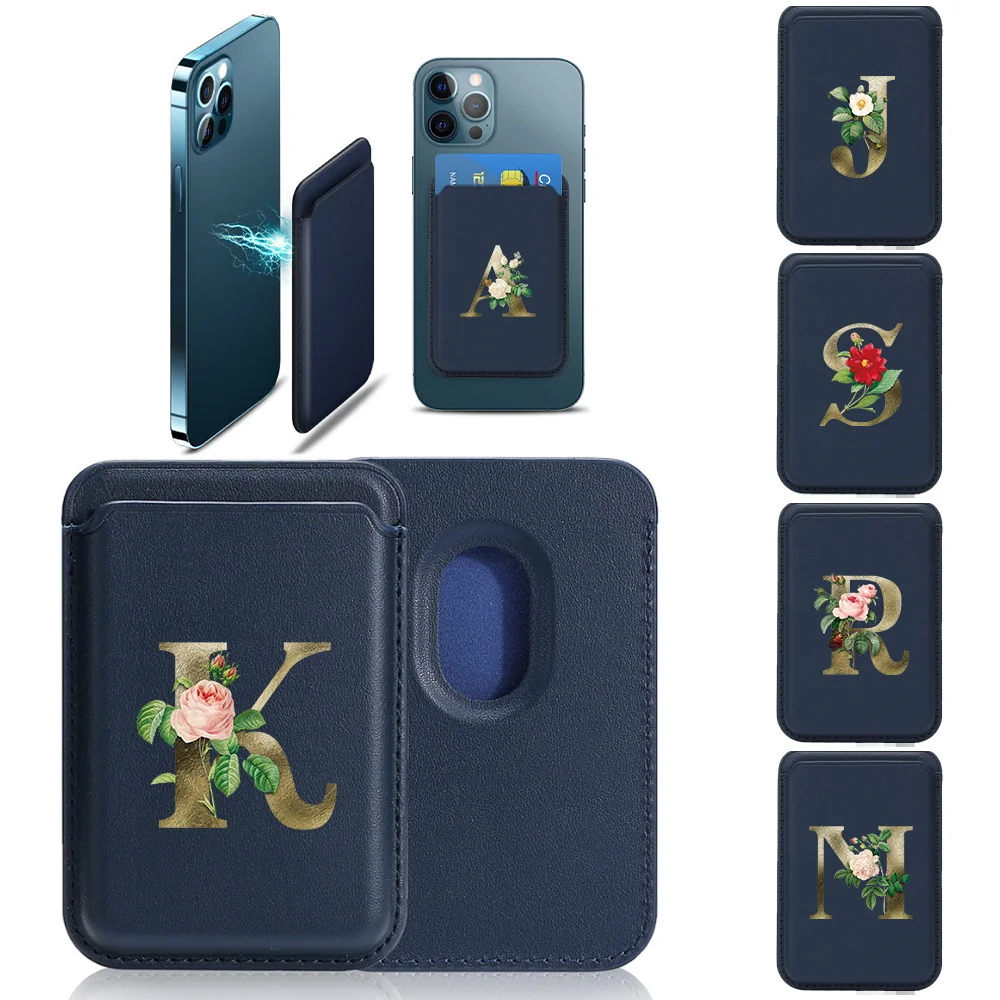 

PU Leather Detachable Card Wallet Slim & Portable Phone Back Card Holder Ideal For Students, Commuters Golden Flower Pattern